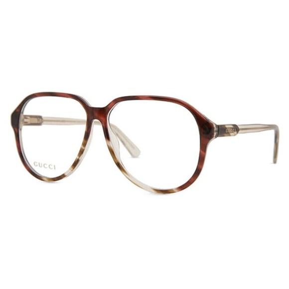 Gucci Round Eyeglasses GG1036O-002 Shiny Medium Havana Frame Transparent Lenses - Picture 2 of 6